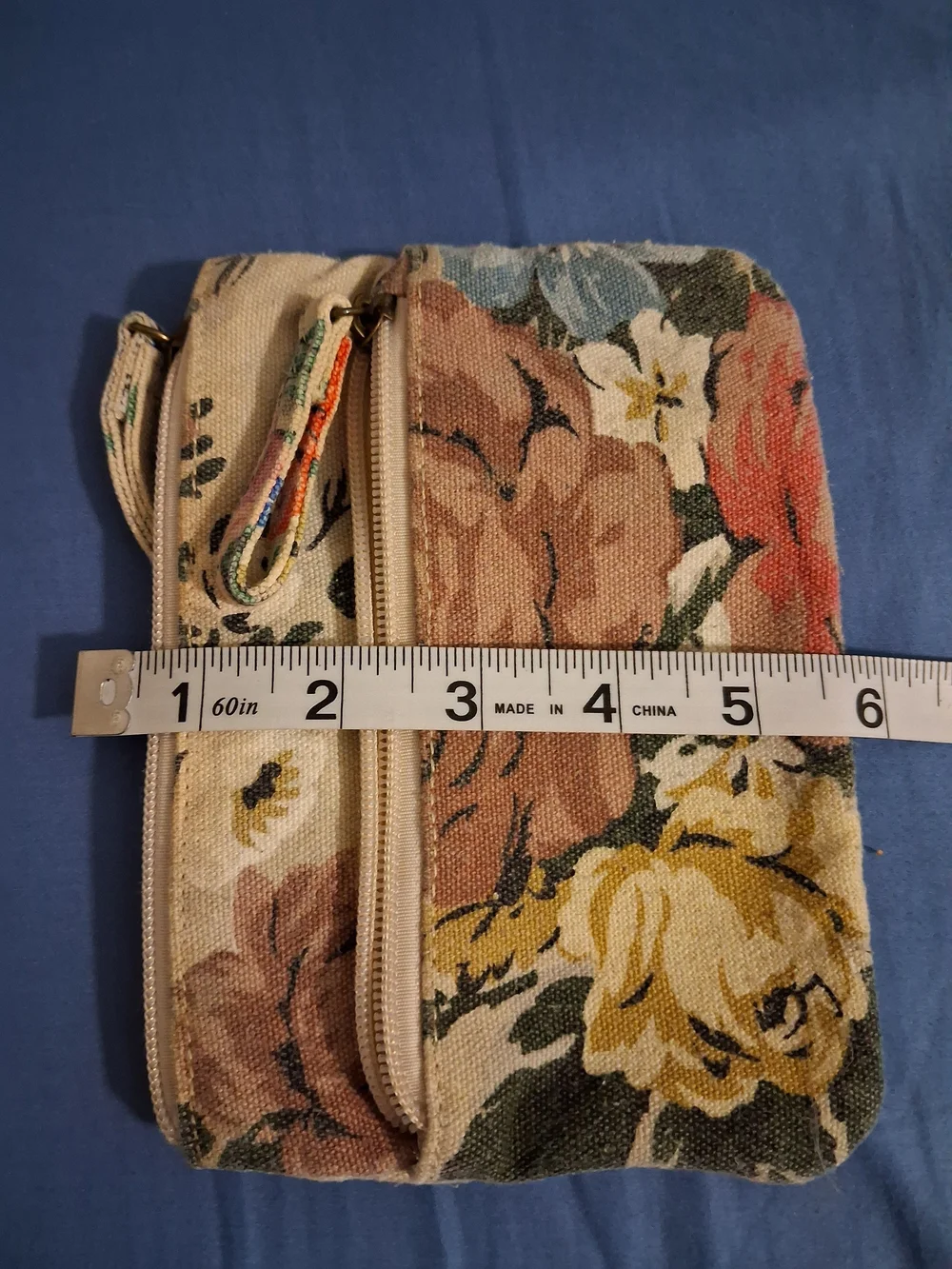 Maurices Floral Canvas Wristlet in Beige with Multicolor Flowers